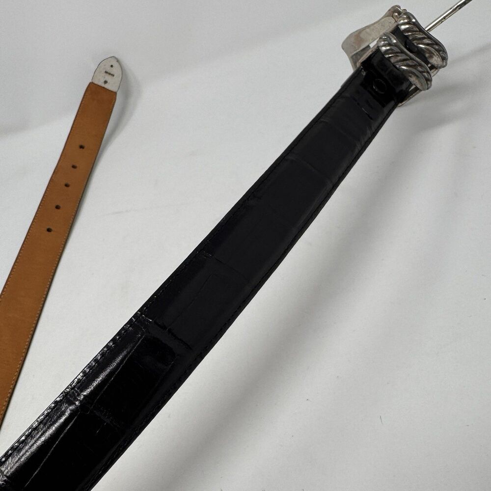 Vintage ONYX 19403 Black Leather Belt Size 28 Marked 1993 90s Silver Buckle Tip - Picture 10 of 14